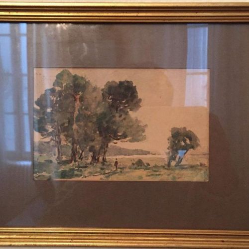 Null Henri-Joseph HARPIGNIES (1819-1916) Landscape with a horse, 1898 Watercolor&hellip;
