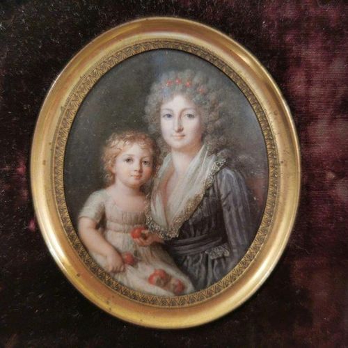 Null EIGHT MINIATURES of Charles and Amélie GEOFFROY's family in a crimson velve&hellip;