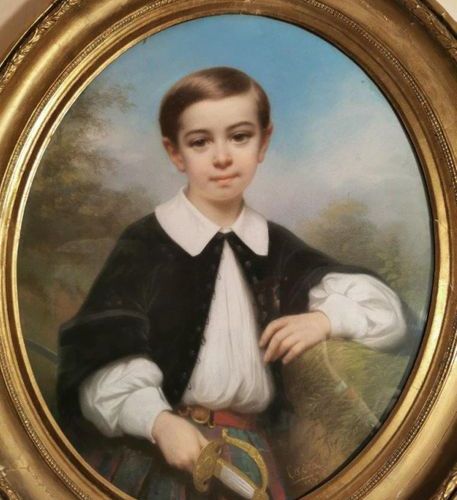 Null Louis-Eugène COEDÈS (1810-1906) 1857年，Charles Gondoin (1851-1934)拿着剑的儿童肖像。 &hellip;