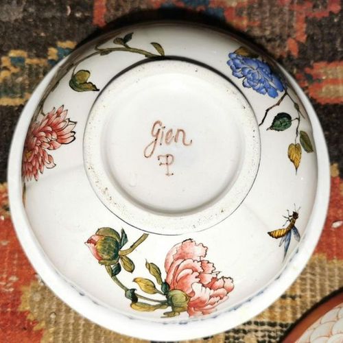 Null GIEN. TWO POTS POURRIS with flowers in bloom and A PLATE in earthenware wit&hellip;