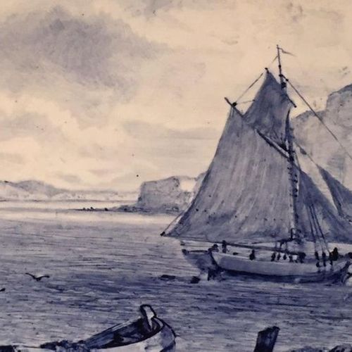 Null 吉恩。L. ROBERT.表现海军的釉陶板，边缘装饰有刺桐叶的楣。 吉恩全息图，日期为1869年。签名：L. Robert"。 直径45.5厘米。