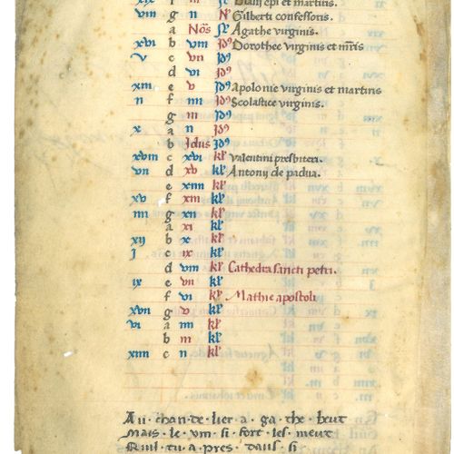 Null ÉCOLE DU NORD DE LA FRANCE DU XVe Fragment de litanies, Haut. 18,3 Larg. 12&hellip;