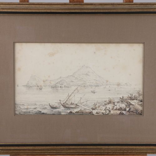 Null ANTONIO SENAPE (1788-1850) Paysage lacustre Dessin au crayon et encre. Haut&hellip;