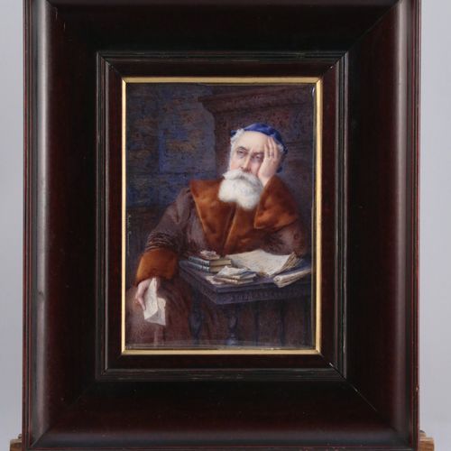 Null BERTHE FAUCONNIER (née en 1882-?) Portrait d'un philosophe Miniature sur iv&hellip;