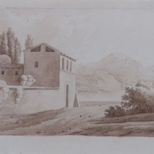 Null PRINCESSE LOUISE DE BADE (1811-1854) Ferme fortifiée, c. 1833 Lavis. Haut. &hellip;