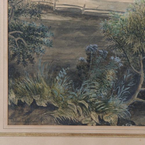 Null DUBAC Paysage au moulin, 1833 Aquarelle signée et datée 1833. Haut. 41, Lar&hellip;