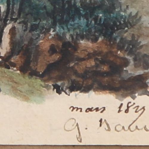 Null GEORGE SAND (Paris 1804-Nohan 1876) Paysage animé au château en ruine Aquar&hellip;