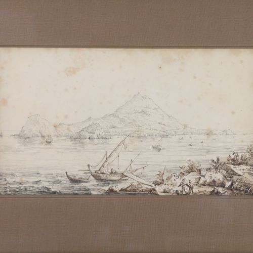 Null ANTONIO SENAPE (1788-1850) Paysage lacustre Dessin au crayon et encre. Haut&hellip;