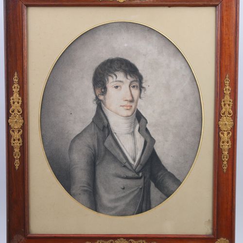 Null ÉCOLE DU XIXe Portrait d'homme au jabot Papier. Haut. 34, Larg. 28 cm (à vu&hellip;