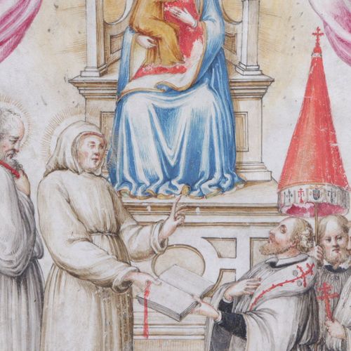 Null ÉCOLE FRANÇAISE DU XVIIe Enluminure : saints intercédant auprès de la Vierg&hellip;