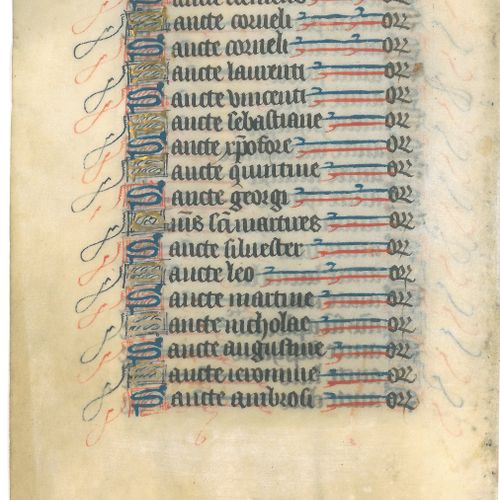 Null ÉCOLE DU NORD DE LA FRANCE DU XVe Fragment de litanies, Haut. 18,3 Larg. 12&hellip;