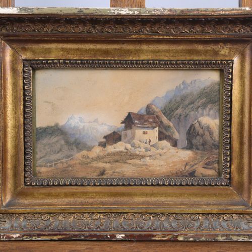 Null EUGÈNE PETITVILLE (1815-1868) Paysage de montagne Aquarelle signée en bas à&hellip;