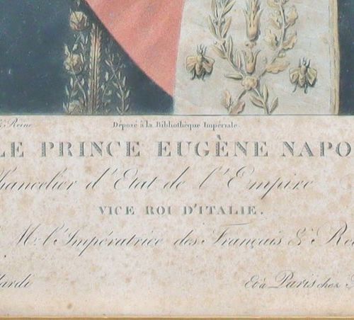 Null DEUX GRAVURES ANCIENNES EN COULEUR : - Portrait du Prince Eugène (Haut. 43,&hellip;