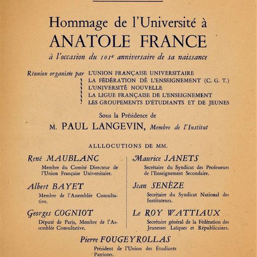 Null ANATOLE FRANCE (1844-1924), ECRIVAIN, PRIX NOBEL DE LITTERATURE EN 1921 Lot&hellip;