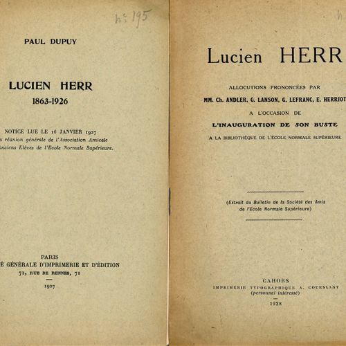 Null [Années 1920] CELESTIN BOUGLE (1870-1940) ET LUCIEN HERR (1864-1926) A L'ÉC&hellip;
