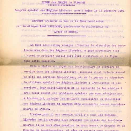 Null Guerre 1914-1918] LA LIGUE DES DROITS DE L’HOMME, 1915-1921 Lot de + de 40 &hellip;