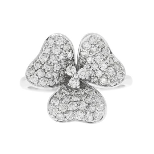 Null Bague fleur or gris 750 pavée de diamants taille brillant, doigt 54-14