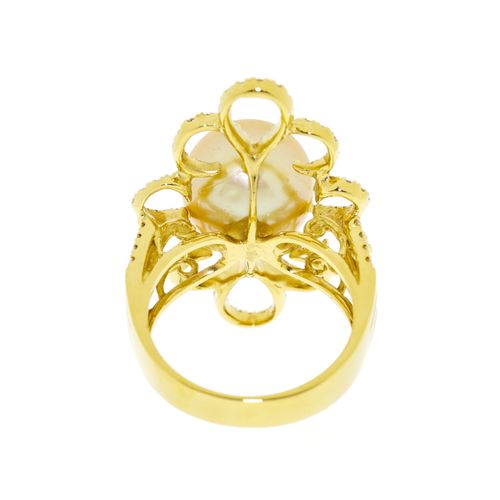 Null Bague or rose 750 ornée d'une perle de culture Gold rehaussée de diamants t&hellip;