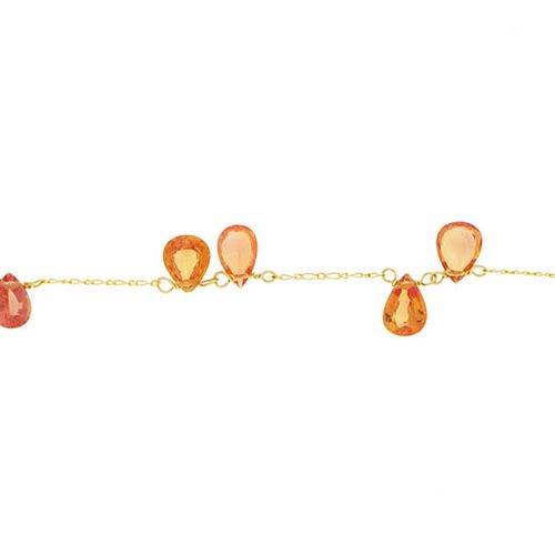 Null Bracelet or 750 retenant des saphirs oranges taille poire, long. Ajustable &hellip;