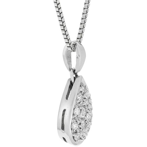 Null Pendentif goutte or gris 750 serti de diamants sur une chaîne à maille véni&hellip;