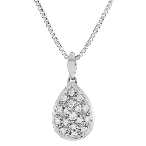 Null Pendentif goutte or gris 750 serti de diamants sur une chaîne à maille véni&hellip;