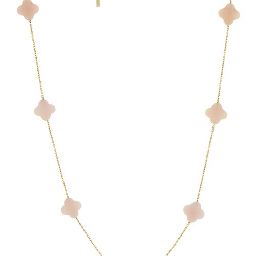 Null Morgane Bello, collier or 750 retenant des trèfles en opale rose, long. 43,&hellip;