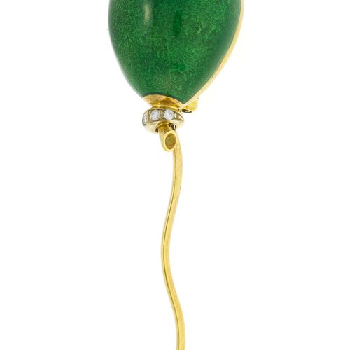 Null Broche ballon or 750 et émail vert, h. 5.8 cm, 9g