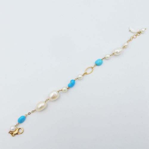 Null Bracelet or 750 retenant des perles de culture blanches alternées de billes&hellip;
