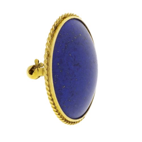 Null Broche or 750 sertie d'un cabochon rond de lapis-lazuli, h. 3 cm