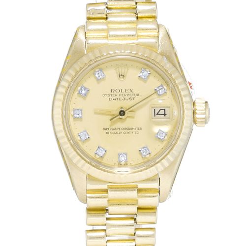 Null Rolex, DateJust, réf. 6917/6900, montre-bracelet en or 750 avec index serti&hellip;