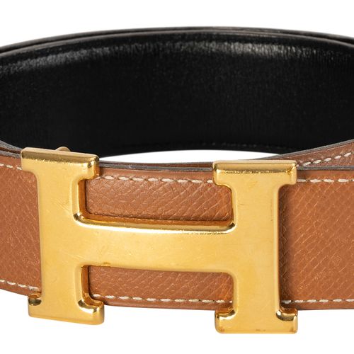 Null Hermès, boucle H en métal plaqué or, ceinture en cuir Epsom gold piqué sell&hellip;