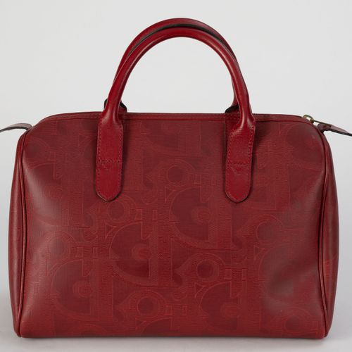 Null Christian Dior, sac Boston vintage en cuir rouge et toile enduite Monogram,&hellip;
