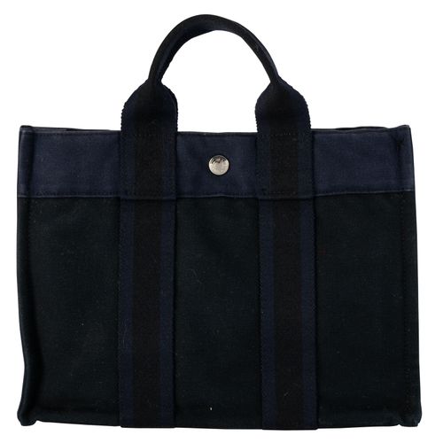 Null Hermès, sac Herline PM en toile noire et indigo, 22x28 cm