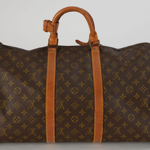 Null Louis Vuitton, sac Keepall 50 vintage en toile enduite Monogram et cuir nat&hellip;