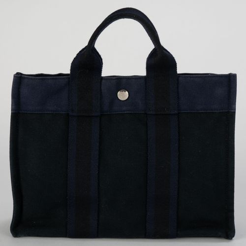 Null Hermès, sac Herline PM en toile noire et indigo, 22x28 cm