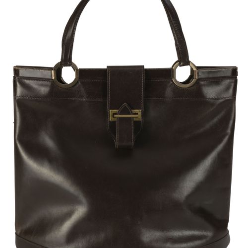 Null Hermès, sac Berry cabas en box brun, vintage, 36x40 cm