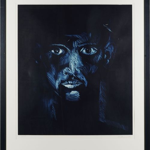 Null Rainer Fetting (1949), «Tête sur fond bleu», 1984, aquatinte, signée, datée&hellip;