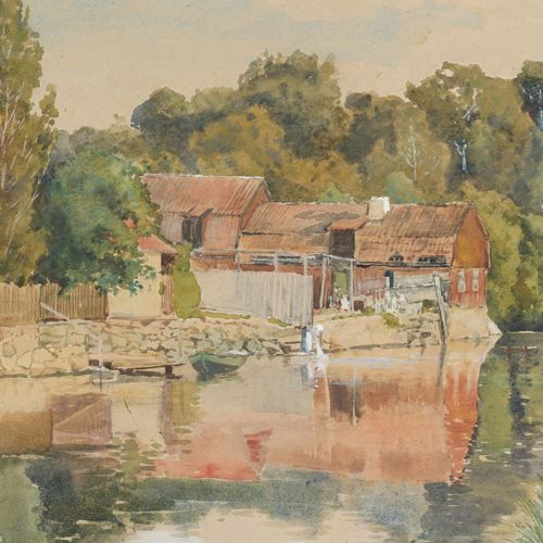 Null Anna Gardell (1853-1939), Ferme au bord du canal, 1900, aquarelle sur papie&hellip;