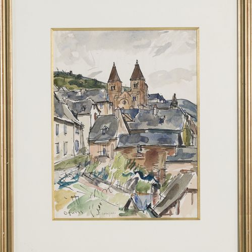 Null 
Takanori Oguiss (1901-1986), "
Conques, Clochers de Sainte-Foy", aquarelle&hellip;