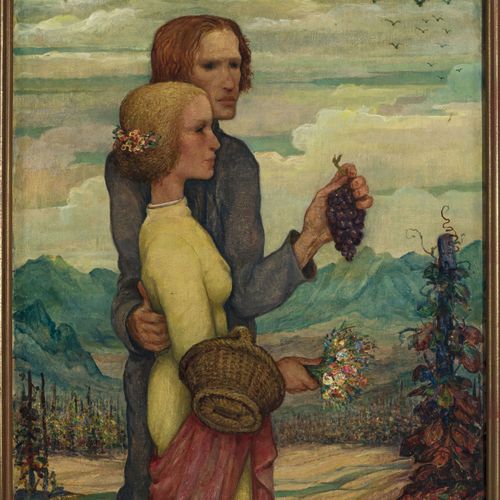 Null Nicolas Eekman (1889-1973), "Couple à la grappe de raisin", huile sur papie&hellip;