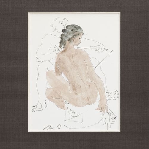 Null Hans Erni (1909-2015), "Homme et modèle nue de dos", aquarelle et encre sur&hellip;