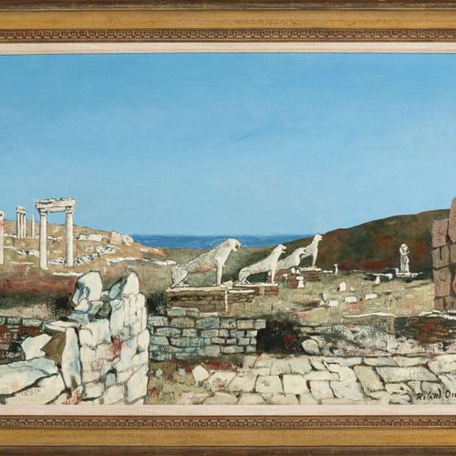 Null Roland Oudot (1897-1981), Les Lions de Délos, 1969, huile sur toile, signée&hellip;