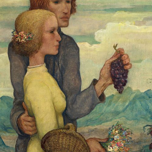 Null Nicolas Eekman (1889-1973), "Couple à la grappe de raisin", huile sur papie&hellip;