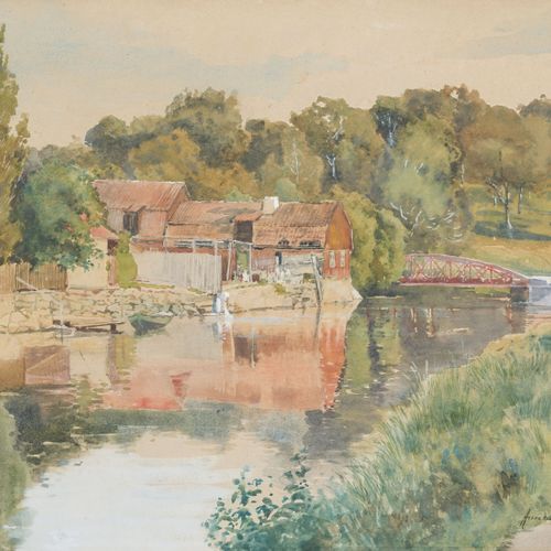 Null Anna Gardell (1853-1939), Ferme au bord du canal, 1900, aquarelle sur papie&hellip;