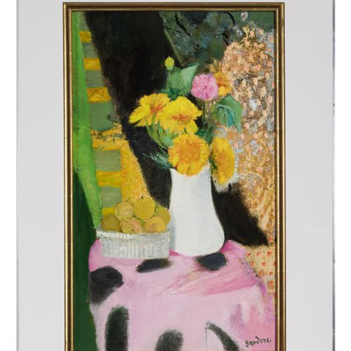 Null Guy Bardone (1927-2015), La nappe rose, huile sur toile, signée, contresign&hellip;