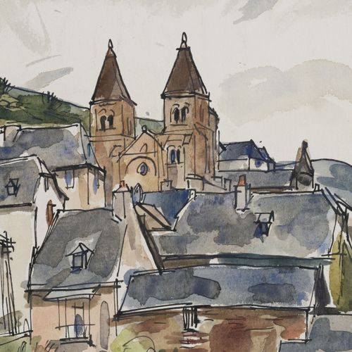 Null 
Takanori Oguiss (1901-1986), "
Conques, Clochers de Sainte-Foy", aquarelle&hellip;