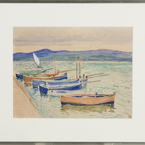 Null Théo Van Rysselberghe (1862-1926), Bateaux de pêche à quai, aquarelle sur p&hellip;