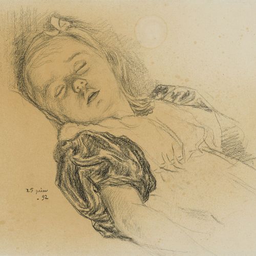 Null Théo Van Rysselberghe (1862-1926), Elisabeth endormie, pierre noire sur pap&hellip;