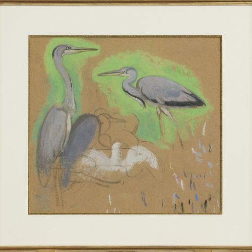 Null Simon-Albert Bussy (1870-1954), Hérons cendrés, pastel sur papier, 22,5x24,&hellip;