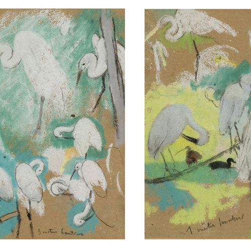 Null Simon-Albert Bussy (1870-1954), Etudes d'oiseaux (Ibis, Flamants roses, Tou&hellip;